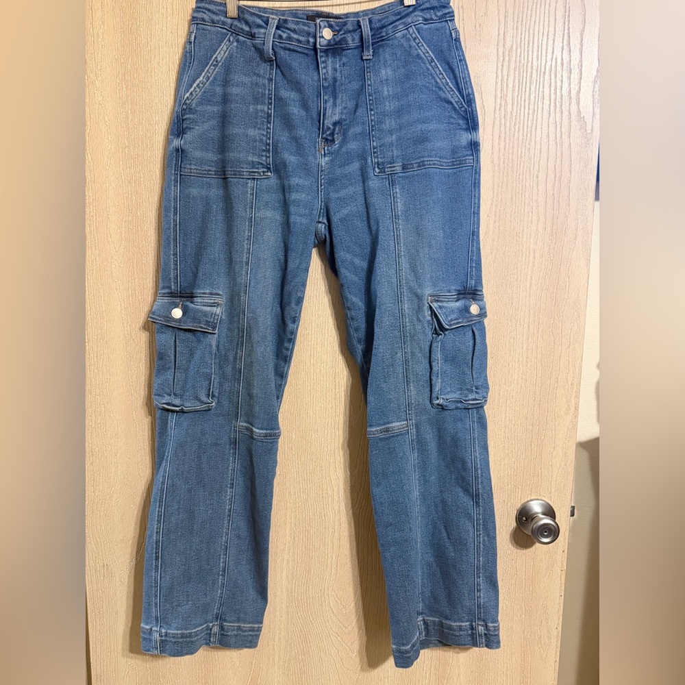 Judy Blue Wide Leg Blue Cargo Jeans - Picture 2 of 13